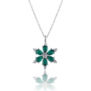 Zanaat Silver Zanaatsilver 925 Ayar Gümüş Zincirli Yeşil Taşlı Rodyum Kaplama Lotus Kamelya Çiçeği Kolye