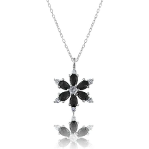 Zanaat Silver Zanaatsilver 925 Ayar Gümüş Zincirli Siyah Taşlı Rodyum Kaplama Lotus Kamelya Çiçeği Kolye
