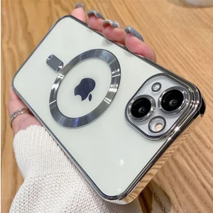 Cover Center  Iphone 14 Plus Uyumlu Kılıf Kamera Lens Korumalı Renkli Manyetik Magsafe Özellikli Şeffaf Kross Kilif