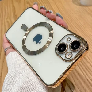 Cover Center  Iphone 14 Plus Uyumlu Kılıf Kamera Lens Korumalı Renkli Manyetik Magsafe Özellikli Şeffaf Kross Kilif