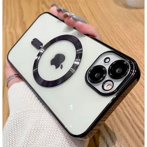 Cover Center  Iphone 14 Uyumlu Kılıf Kamera Lens Korumalı Renkli Manyetik Magsafe Özellikli Şeffaf Kross Kilif