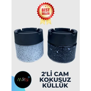 2 Adet Cam Kokusuz Küllük, Kokusuz Küllük, Cam Hazneli Küllük, Plastik Kapaklı Cam Küllük