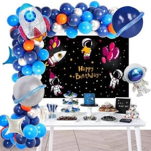 60 Adet Balonlu Astronot Uzay Temalı Doğum Günü Balon Zinciri Doğum Günü Süsü