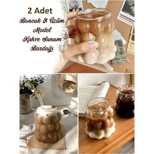 Berdina Home 2 Li Set  Isıya Dayanıklı Borosilikat Boncuk & Üzüm Şekilli Bardak Boncuklu Tasarım Meyve