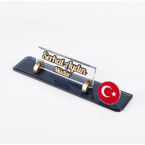 Türk Bayrağı Logolu Maydos Masa Isimliği Kristal Ofis Masaüstü Kabartma Isimlik