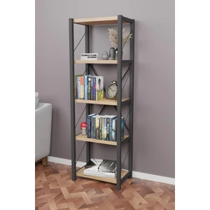 Furnature Design Metal Kitaplık 5 Raflı Dekoratif Kitaplık Atlantik Çam