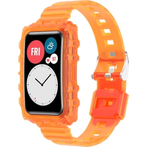 Huawei Watch Fit / Fit 2 / Fit Yeni Tek Boyut - Turuncu Için Şeffaf Tpu Entegre Akıllı Watchme Bandı Bilek Kayışı Çerçevesi (Yurt Dışından)