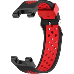 Huami Amazfit T-Rex / T-Rex Pro / Ares Için Çift Renkli 22MM Saat Bandı Silikon Saat Kayışı Yedek Saat Bandı Çok Delikli Tasarımlı-Siyah / Kırmızı (Yurt Dışından)