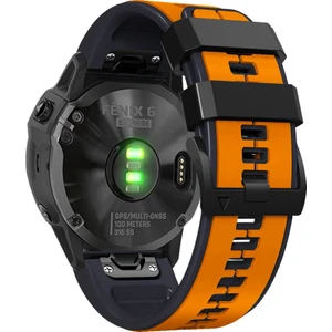 Garmin Enduro / Tactix Delta / Tactix 7 Pro Pin Doku Silikon Silikon Saat Band 26MM Çift Renkler Yedek Bilek Kayışı - Turuncu / Siyah (Yurt Dışından)