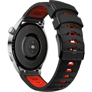 Huawei Için Gt Runner/garmin Venu 2/vivoaktif 4 Trapezoid Üç Sıralı Delik Saat Kayış Çift Renkli Silikon Bilek Band - Siyah/kırmızı (Yurt Dışından)