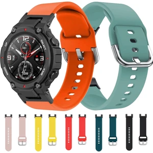 Huami Amazfit T-Rex / T-Rex Pro / Ares Için Universal 22MM Saat Band Silikon Saat Saat Sebzesi Kare Tokalı-Siyah (Yurt Dışından)