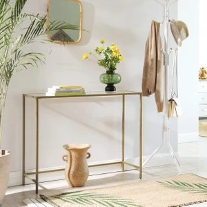 Tino Furniture Greenwich Gold Metal Cam Raflı Dresuar Konsol Temperli Cam Kırılmaz