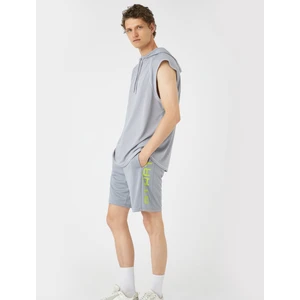 Spor Şort Slogan Baskılı Beli Bağcıklı Cepli