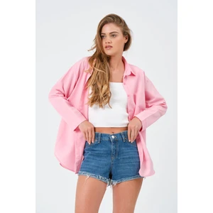 BRAKO TEKSTİL Kadın  Oversize Uzun Basic Gömlek