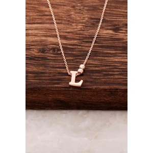 Sümer Telkari L Harfli Tasarım Rose Gümüş Kolye 3820