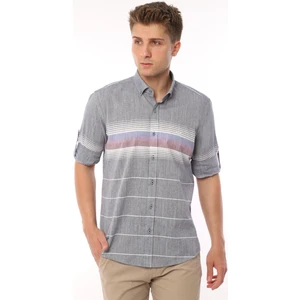 Slim Fit Uzun Kol Panolu Keten Hediye Kutulu Kolay Ütülenebilir Erkek Gömlek(A.34) - Lacivert