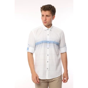 Slim Fit Uzun Kol Panolu Keten Hediye Kutulu Kolay Ütülenebilir Erkek Gömlek(A.34) - Mavi