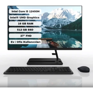 Ideacentre Aıo 3 27IAP7 Intel Core I5 12450H 16GB 512GB SSD Freedos 27" Fhd Siyah Aıo F0GJ00GPTX