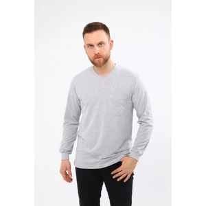 Çamdalı Iş Elbiseleri V Yaka Gri Uzun Kollu Sweatshirt Süprem Iş Tişörtü