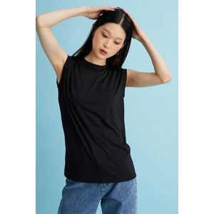 Bisiklet Yaka Kolsuz Bluz - Siyah