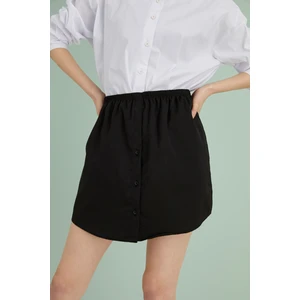 Siyah Gömlek Görünümlü Düğmeli Etek 40 cm Pamuklu Kumaş Beli Lastikli