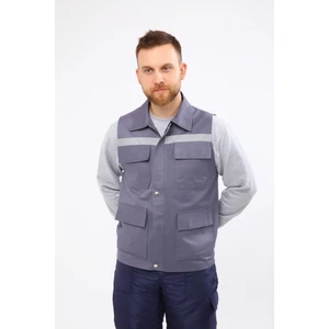 Çamdalı İş Elbiseleri 16/12 Gri Gabardin Çok Cepli Reflektörlü İşçi Yeleği XXL