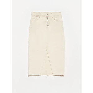 80549 Önü Düğmeli Denim Etek-Ekru