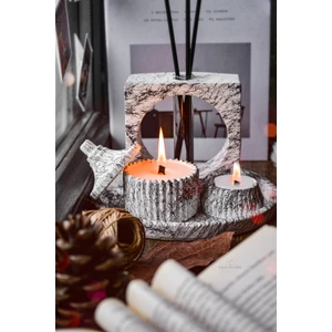 Ersu Store  Mermer Desen Tasarım Kokulu Soya Mum, Vazo, Tealightlık, Tepsi ve Siyah Bambu Çubuklu Oda Kokusu