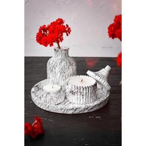 Ersu Store  5 Parça Mermer Desen Dekoratif Beton Vazo ve Vanilya Kokulu Soya Wax Mumluk Takımı