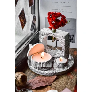 Ersu Store  5 Parça Mermer Desen Dekoratif Beton Vazo ve Vanilya Kokulu Soya Wax Mumluk Takımı