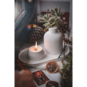 Ersu Store  Beyaz Renk 3 Parça Tealight Vazo Tepsi Seti