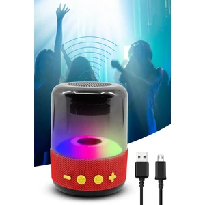 DEMPOWER Işıklı Taşınabilir Bluetooth Hoparlör Ses Bombası Kırmızı