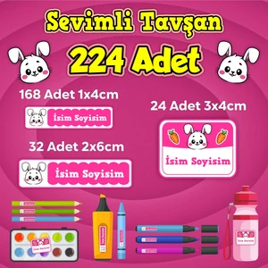 Sb Store Tavşan Okul Kreş İsim Etiketi Kalem Defter Özel İsim Yazılabilen Etiket Seti Model 1 - 224 Adet