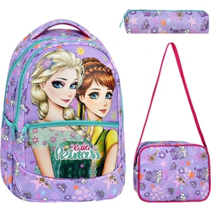 3’lü Ilkokul Frozen Desenli, Kız Çocuk Beslenmeli ve Kalemlikli Okul Çantası