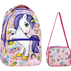 Ilkokul Unicorn Desenli Kız Çocuk Ilkokul Çantası + Beslenme Çantası