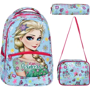 3’lü Ilkokul Frozen Desenli, Kız Çocuk Beslenmeli ve Kalemlikli Okul Çantası