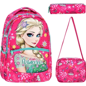 3’lü Ilkokul Frozen Desenli, Kız Çocuk Beslenmeli ve Kalemlikli Okul Çantası
