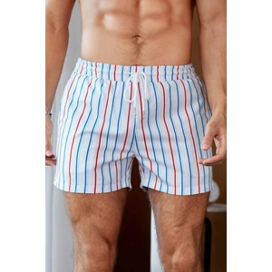 Erkek Basic Standart Boy Renkli Çizgili Baskılı Mayo Cepli Deniz Şortu