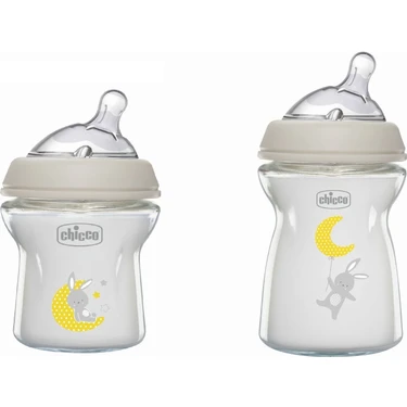 Chicco Naturalfeeling 2'li Cam Biberon Seti 150+250 ml – Yenidoğan İçin Eğimli Emzikli, Ergonomik
