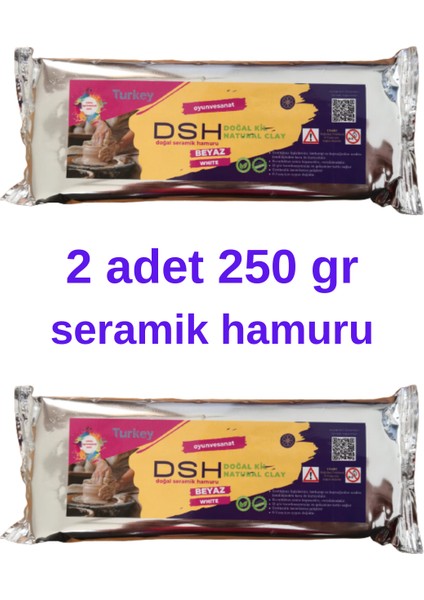Doğal Seramik Hamuru 2x 250 gr (500 Gr) Kil Çamuru, Okul Için Doğal Oyun Hamuru