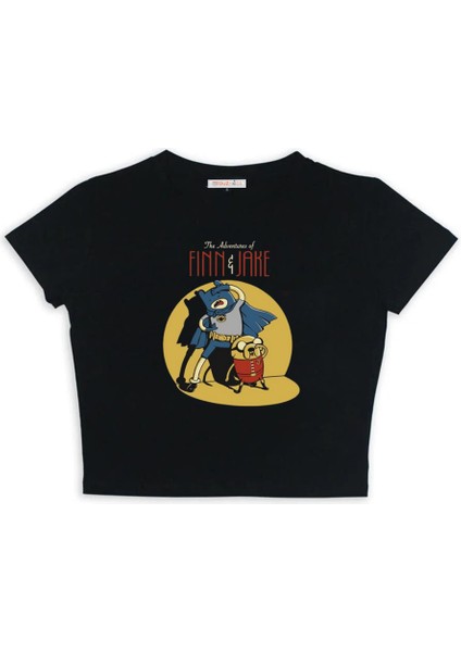 Adventure Time Finn And Jake Baskılı Siyah Crop