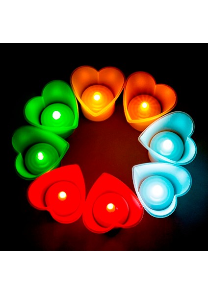 Vıp Kalpli LED Işıklı Mum Kırmızı Mum Yeşil Mum Beyaz Mum Sarı Mum Heart LED Light Candle 96 Adet