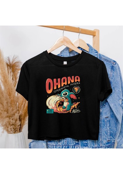 Ohana Baskılı Siyah Crop