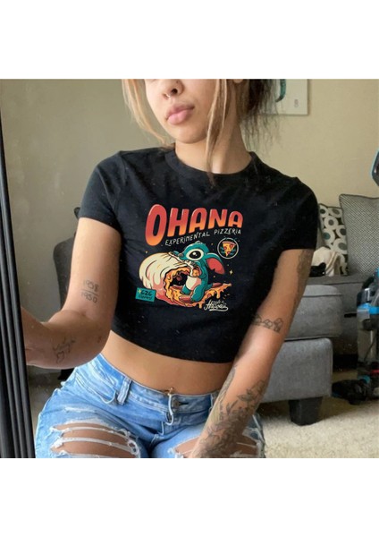 Ohana Baskılı Siyah Crop fiyatları