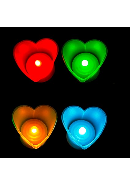 Kalpli LED Işıklı Mum Kırmızı Mum Yeşil Mum Beyaz Mum Sarı Mum Heart LED Light Multi Colors 48 Adet