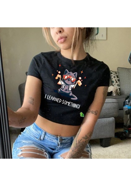 I Learned Something Baskılı Siyah Crop fiyatları