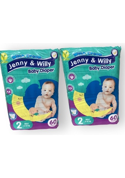 Jenny & Willy Bebek Bezi Vegan 2 Beden 3-6 kg Ekonomik Paket 120 Adet