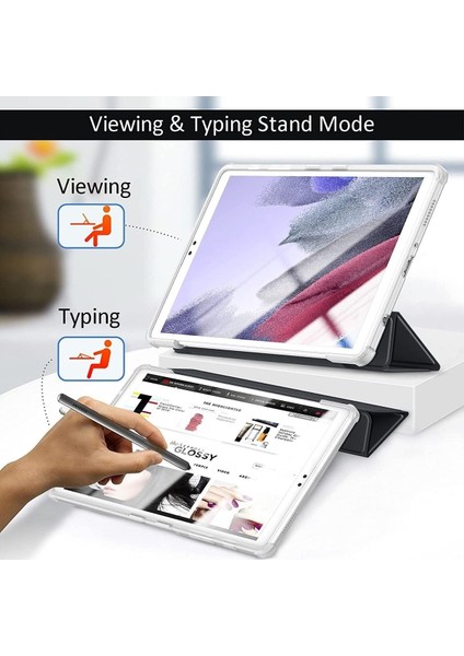Samsung Galaxy Tab A7 Lite 8.7 Inç SM-T220 Tablet Kılıfı Akıllı Smart Uyku Modlu Katlanabilir Şeffaf Renkli Arka Kapak