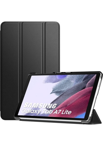 Samsung Galaxy Tab A7 Lite 8.7 Inç SM-T220 Tablet Kılıfı Akıllı Smart Uyku Modlu Katlanabilir Şeffaf Renkli Arka Kapak