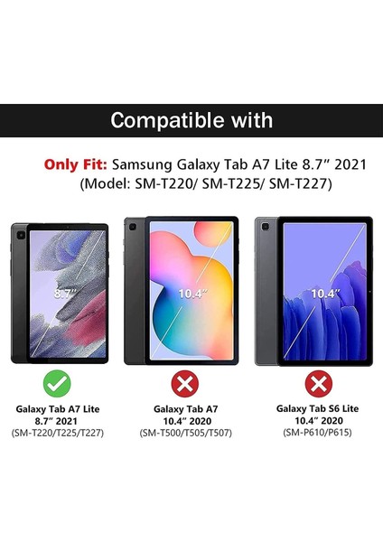 Samsung Galaxy Tab A7 Lite 8.7 Inç SM-T220 Tablet Kılıfı Akıllı Smart Uyku Modlu Katlanabilir Şeffaf Renkli Arka Kapak modelleri